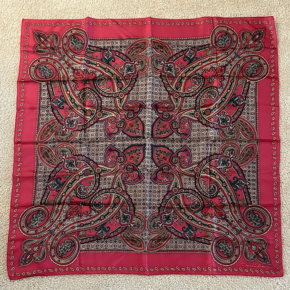 Beautiful vintage Oscar de la Renta Silk Scarf. Perfect to wear or frame.